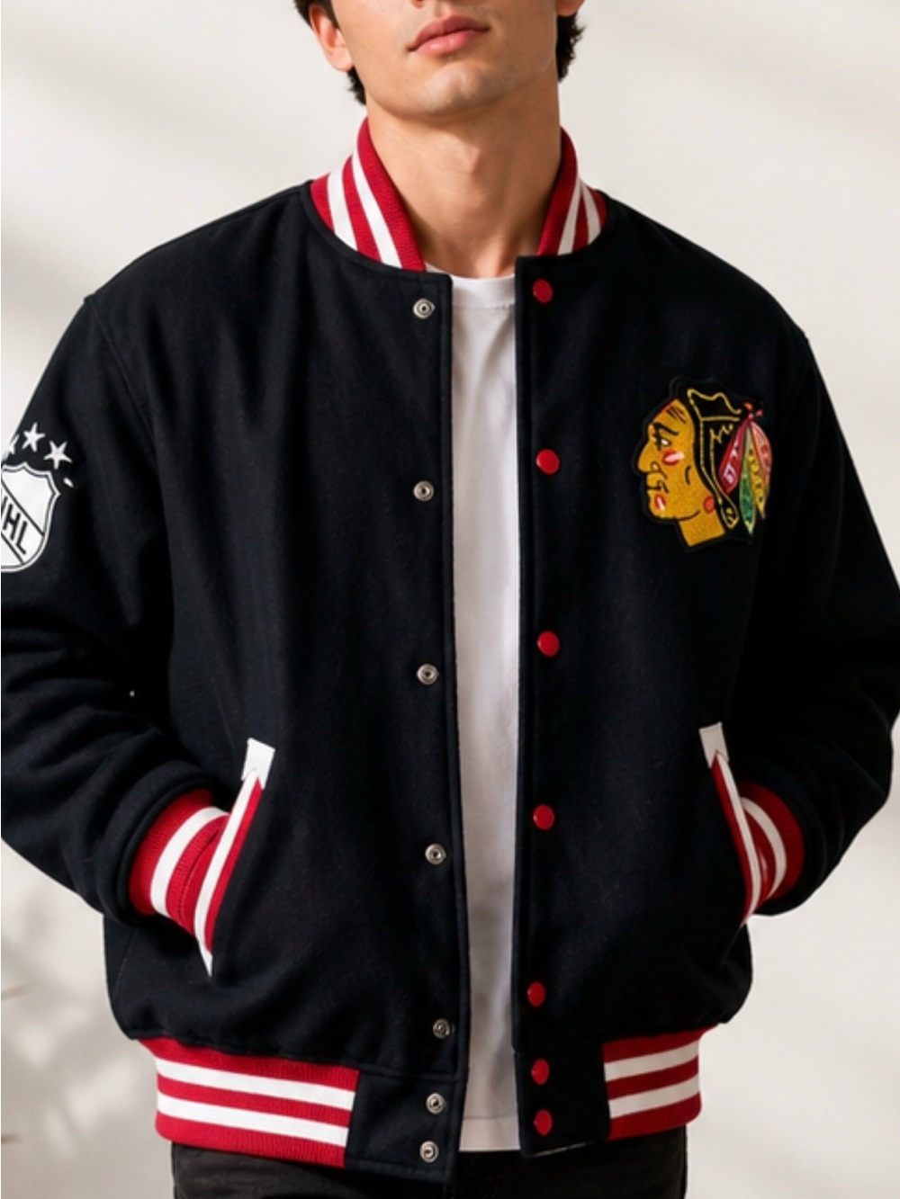 Chicago Blackhawks Varsity Jacket Mitchell  and Ness Wool